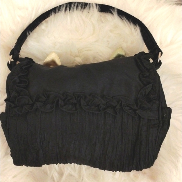 Darling Cat Ears BLACK Handbag Ruffles Summer Purse or Cosmetic Zipper Bag - Picture 4 of 16